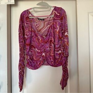 Trendy Swirl Print Top - Pink and Orange/reddish size 3XL